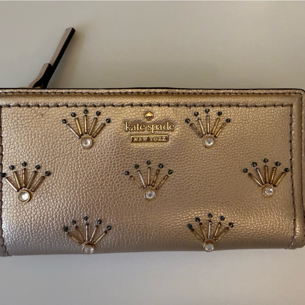 kate spade Metallic Champagne Jeweled Continental Wallet